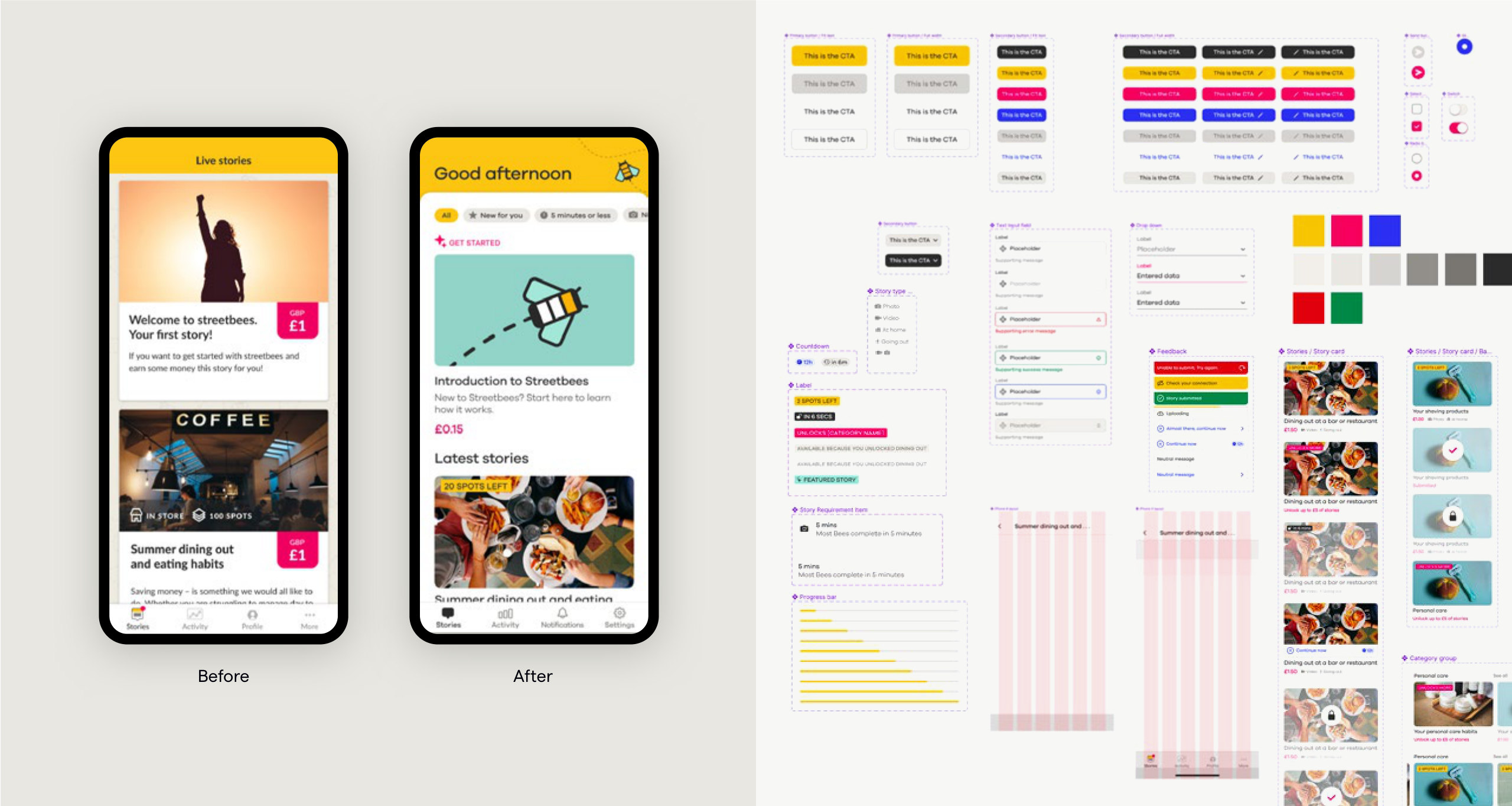 Streetbees — UI design refresh — before & after