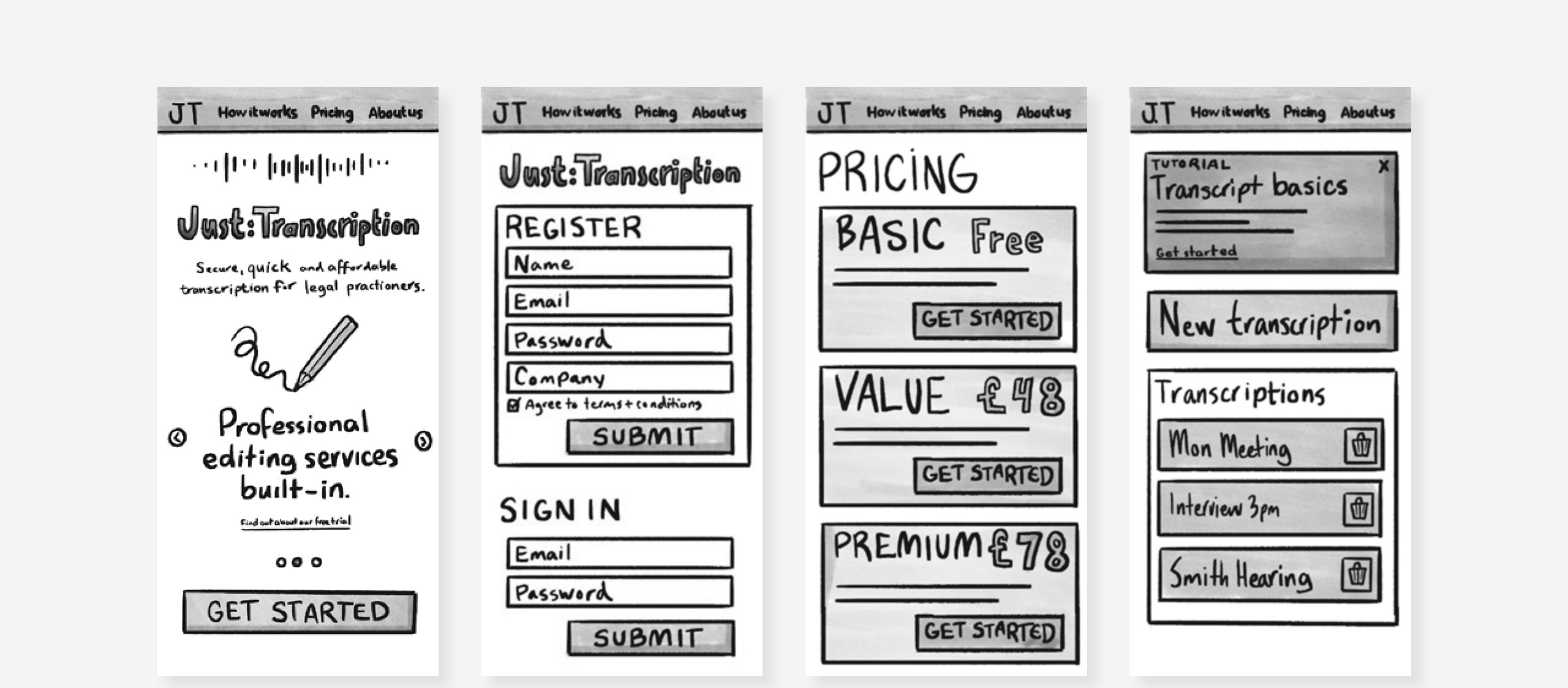 Just: Access — Paper prototypes